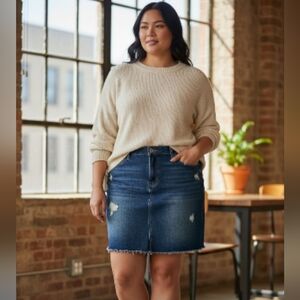 Royalty Denim Skirt XL Distressed Blue Jean Skirt Los Angeles Style💵